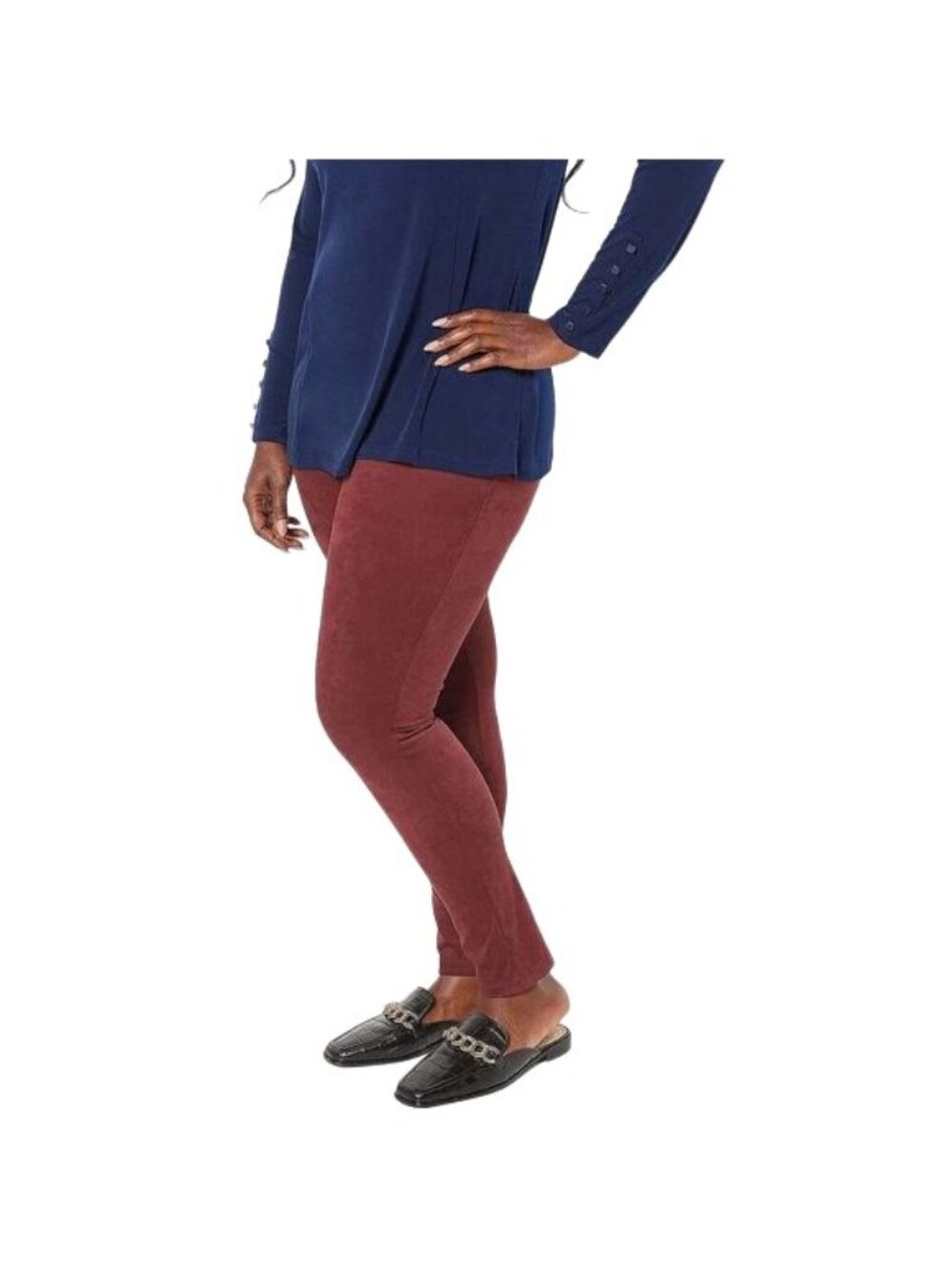 GRAVER Susan Graver Leggings Medium Regular Faux Suede Rich Rum Poly Blend NEW